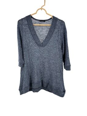Nally & Millie Deep V-Neck Lightweight Knit Sweater Heathered Blue L/XL casual